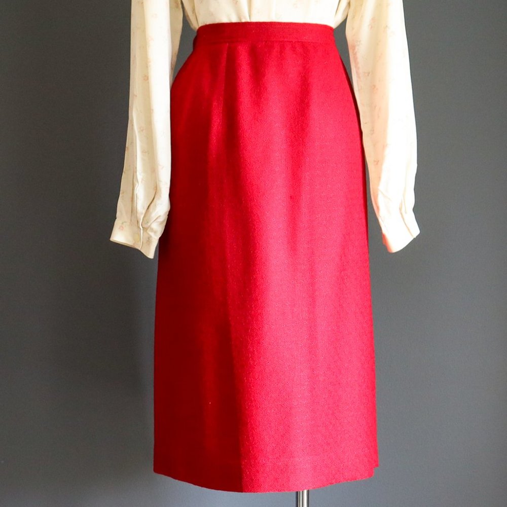 80's Cabernet Red Wool A-Line Skirt by Evan Picone